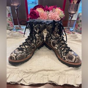 Steve Madden Everest Snakeskin Embossed Faux Fur Chunky Combat Boots